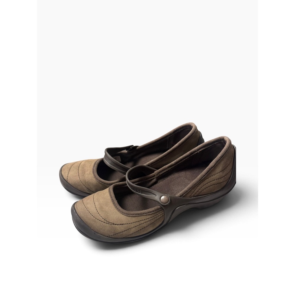Crocs Casey Mary Jane Suede Wedge Shoes Brown Womens 9